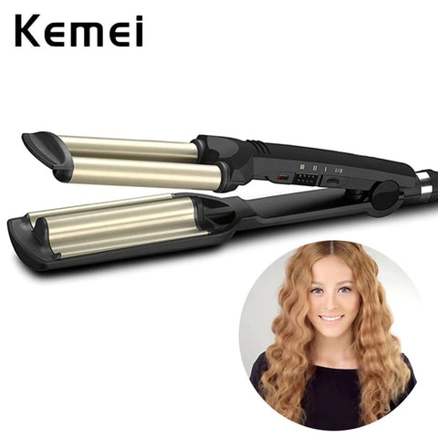 Kemei- KM-2022 Professional 3 Barrels Big Wave Iron Curler