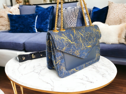 Desire Beauty - Premium Chain Shoulder Bag - Navy Blue