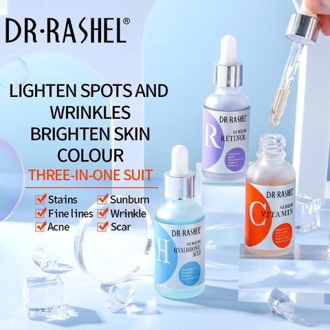 Dr.Rashel- Complete Facial Serum Set Vitamin C Serum, Hyaluronic Acid Serum,  Retinol serum 3 Pack 3pcs*30ml